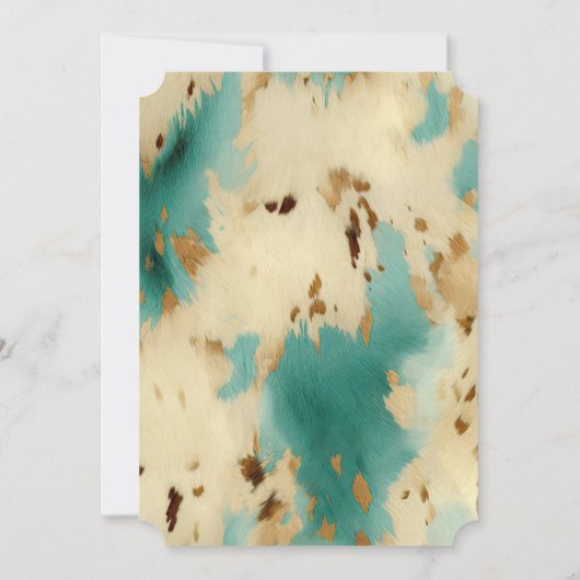 Creme Gold Türkis Cowhide Einladung (Rückseite)