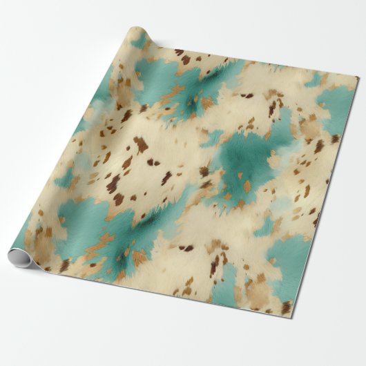 Creme Gold Türkis Cowhide Geschenkpapier (Ungerollt)