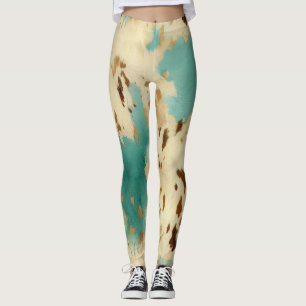 Creme Gold Türkis Cowhide Leggings