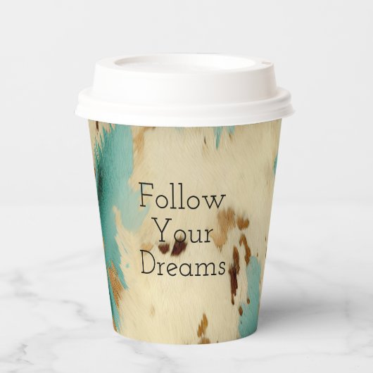 Creme Gold Türkis Cowhide Pappbecher (Vorderseite)