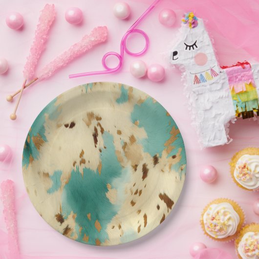 Creme Gold Türkis Cowhide Pappteller (Party)