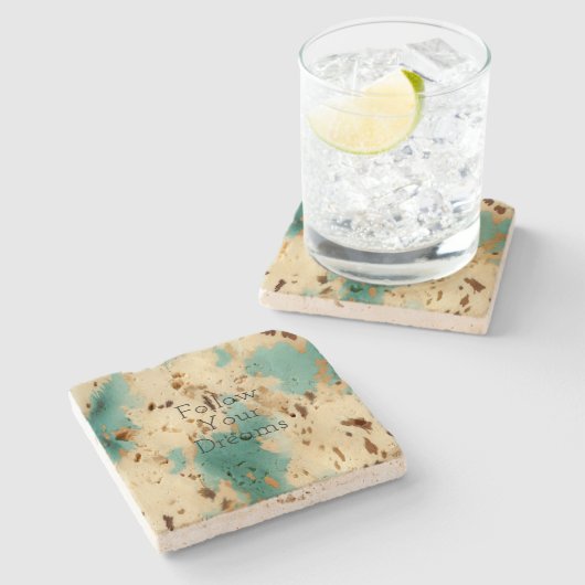 Creme Gold Türkis Cowhide Steinuntersetzer (Seitenansicht)