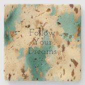 Creme Gold Türkis Cowhide Steinuntersetzer (Vorderseite)