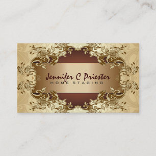 Creme-Gold- und Brauner Vintage-Blumendesign Visitenkarte