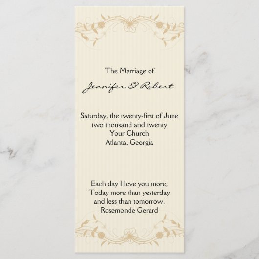 Creme-Gold-Vintage-Streifen Hochzeitsprogramm Programm (Vorderseite)