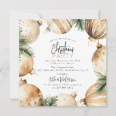 Creme & Gold Weihnachtsbaum Ornamente Party Einladung (Vorderseite)