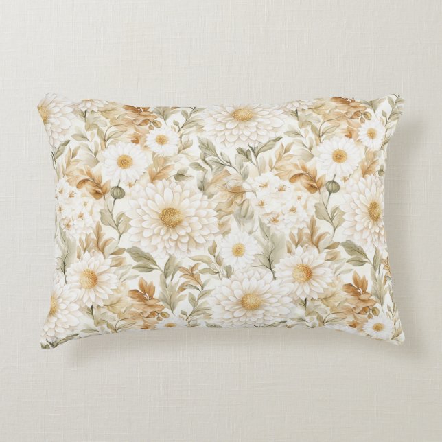 Creme Gold Weiß Landblumen Dekokissen (Vorderseite)