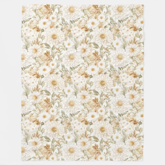 Creme Gold Weiß Landblumen Fleecedecke (Vorderseite)