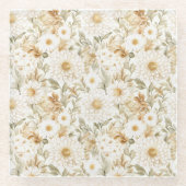 Creme Gold Weiß Landblumen Glasuntersetzer (Vorderseite)