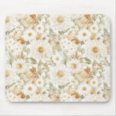 Creme Gold Weiß Landblumen Mousepad (Vorne)