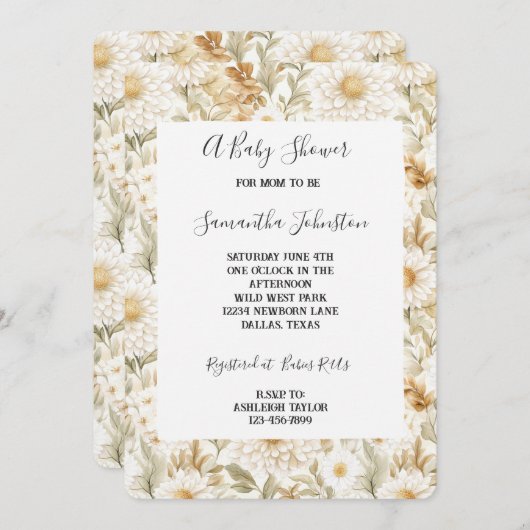 Creme Gold White Country Blume Einladung (Vorne/Hinten)