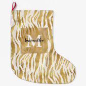 Creme Gold Zebra Print Monogram Großer Weihnachtsstrumpf (Vorderseite)