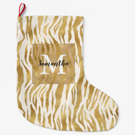 Creme Gold Zebra Print Monogram Großer Weihnachtsstrumpf