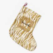 Creme Gold Zebra Print Monogram Großer Weihnachtsstrumpf (Vorderansicht (hängend))