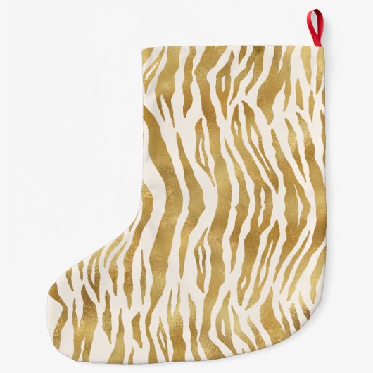Creme Gold Zebra Print Monogram Großer Weihnachtsstrumpf (Rückseite)