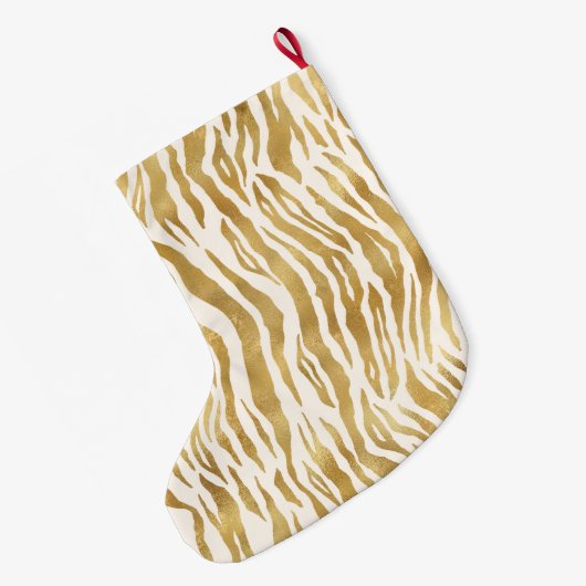 Creme Gold Zebra Print Monogram Großer Weihnachtsstrumpf (Rückseite (Hängend))