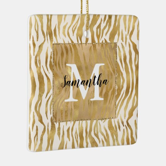 Creme Gold Zebra Print Monogram Keramikornament (Rechts)