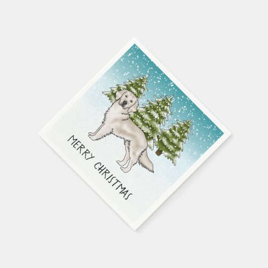 Creme Golden Retriever Blauer Winter Weihnachten Serviette (Ecke)
