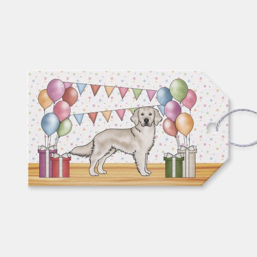 Creme Golden Retriever farbenfrohe Pasta Geburtsta Geschenkanhänger (Vorderseite (Horizontal))