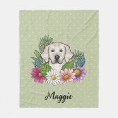 Creme Golden Retriever farbige Blume und Name Fleecedecke (Vorderseite)