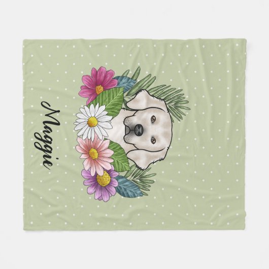 Creme Golden Retriever farbige Blume und Name Fleecedecke (Vorderseite (Horizontal))
