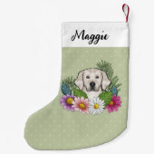 Creme Golden Retriever farbige Blume und Name Kleiner Weihnachtsstrumpf (Rückseite)