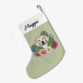 Creme Golden Retriever farbige Blume und Name Kleiner Weihnachtsstrumpf (Rückseite (Hängend))