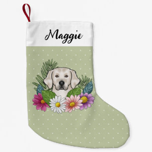 Creme Golden Retriever farbige Blume und Name Kleiner Weihnachtsstrumpf