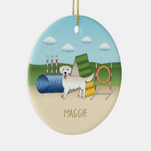 Creme Golden Retriever mit Agility Keramik Ornament (Rechts)