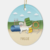 Creme Golden Retriever mit Agility Keramik Ornament (Links)