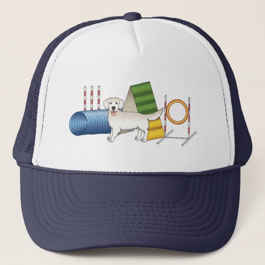 Creme Golden Retriever mit Agility Truckerkappe (Vorderseite)