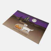 Creme Golden Retriever und Halloween Spuk Haus Fußmatte (Schrägansicht)