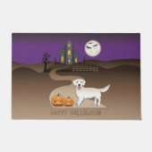 Creme Golden Retriever und Halloween Spuk Haus Fußmatte (Vorderseite)