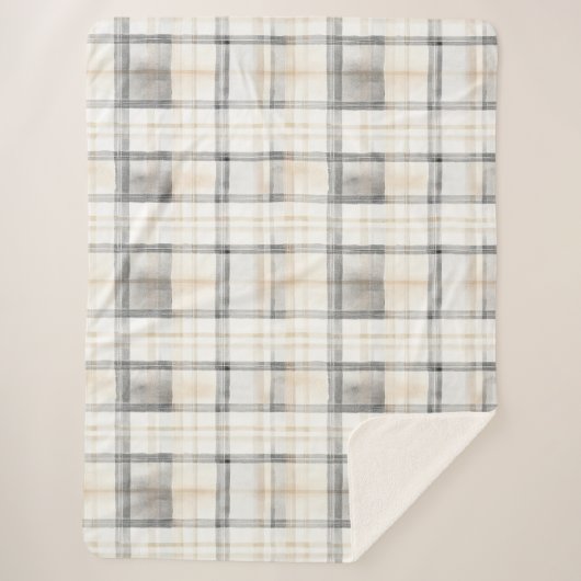 Creme Grau Gelb Kariert Gestreift Sherpadecke (Vorderseite)
