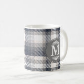 Creme & Grau-Karierter Monogramm-Letter Kaffeetasse (VorderseiteRechts)