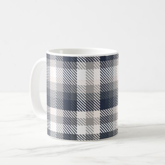 Creme & Grau-Karierter Monogramm-Letter Kaffeetasse (Vorderseite Links)