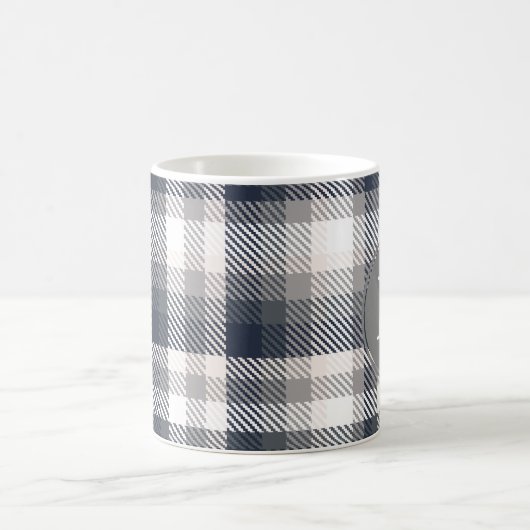 Creme & Grau-Karierter Monogramm-Letter Kaffeetasse (Mittel)
