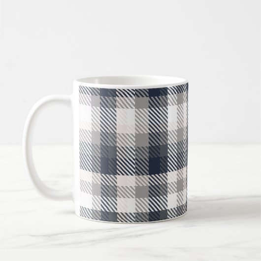 Creme & Grau-Karierter Monogramm-Letter Kaffeetasse (Links)