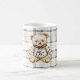 Creme-graue Karo-Streifen Teddybär Liebe Kaffeetasse