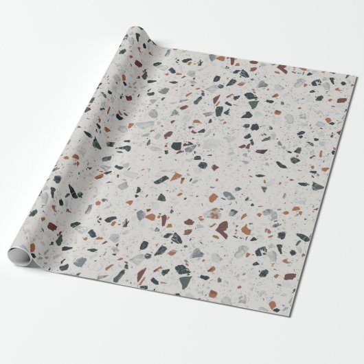 Creme Gray Moderne Terrazzo Texturmuster Geschenkpapier (Ungerollt)