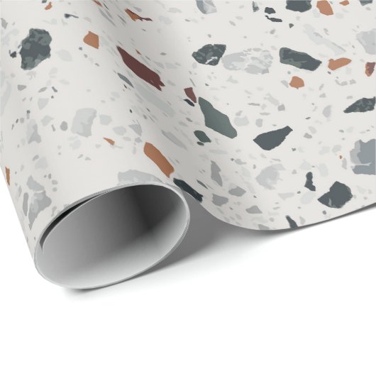 Creme Gray Moderne Terrazzo Texturmuster Geschenkpapier (Rolleneckpunkt)