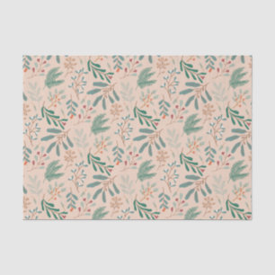 Creme Green Christmas Foliage Muster Seidenpapier