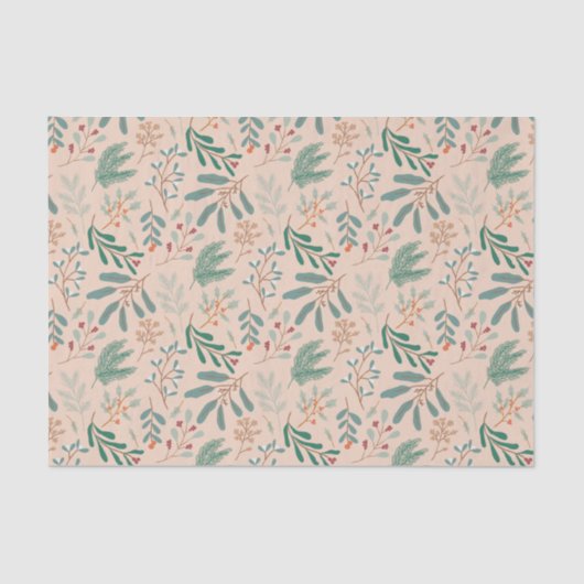 Creme Green Christmas Foliage Muster Seidenpapier (Vorderseite)