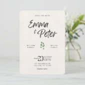 Creme Green Leafe Modern Save the Date Card (Stehend Vorderseite)