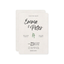 Creme Green Leafe Modern Save the Date Card