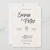 Creme Green Leafe Modern Save the Date Card (Vorderseite)