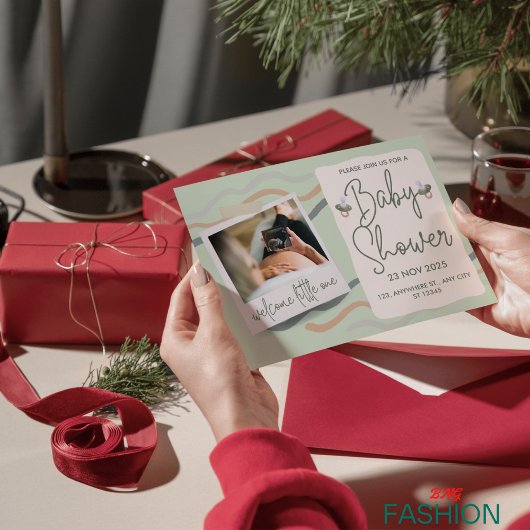 Creme & Green Niedlich Watercolor Classic Babydusc Einladung