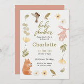 Creme Green Watercolor Animals Baby Dusche Einladung (Vorne/Hinten)