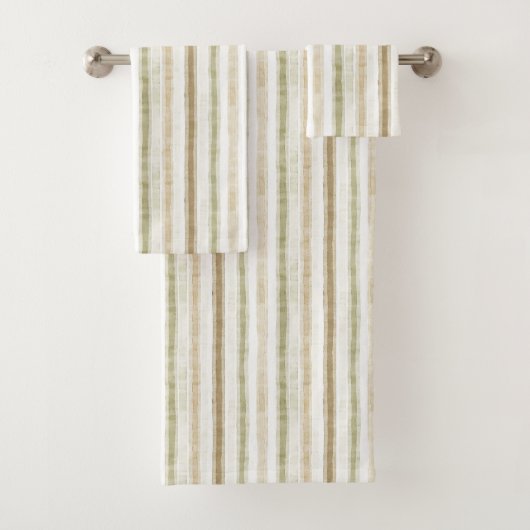 Creme Grün Braun Streifen Badhandtuch Set (Insitu)