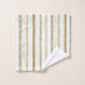 Creme Grün Braun Streifen Badhandtuch Set (Waschlappen)